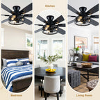 Farmhouse 60 Inch Flush Mount Ceiling Fan with Light Reversible Quiet DC Motor 6 Speed Ceiling Fan with Light Caged Timming Remote Control Ceiling Fan with Light Suit for Bedrooms, Kitchens, Living Rooms