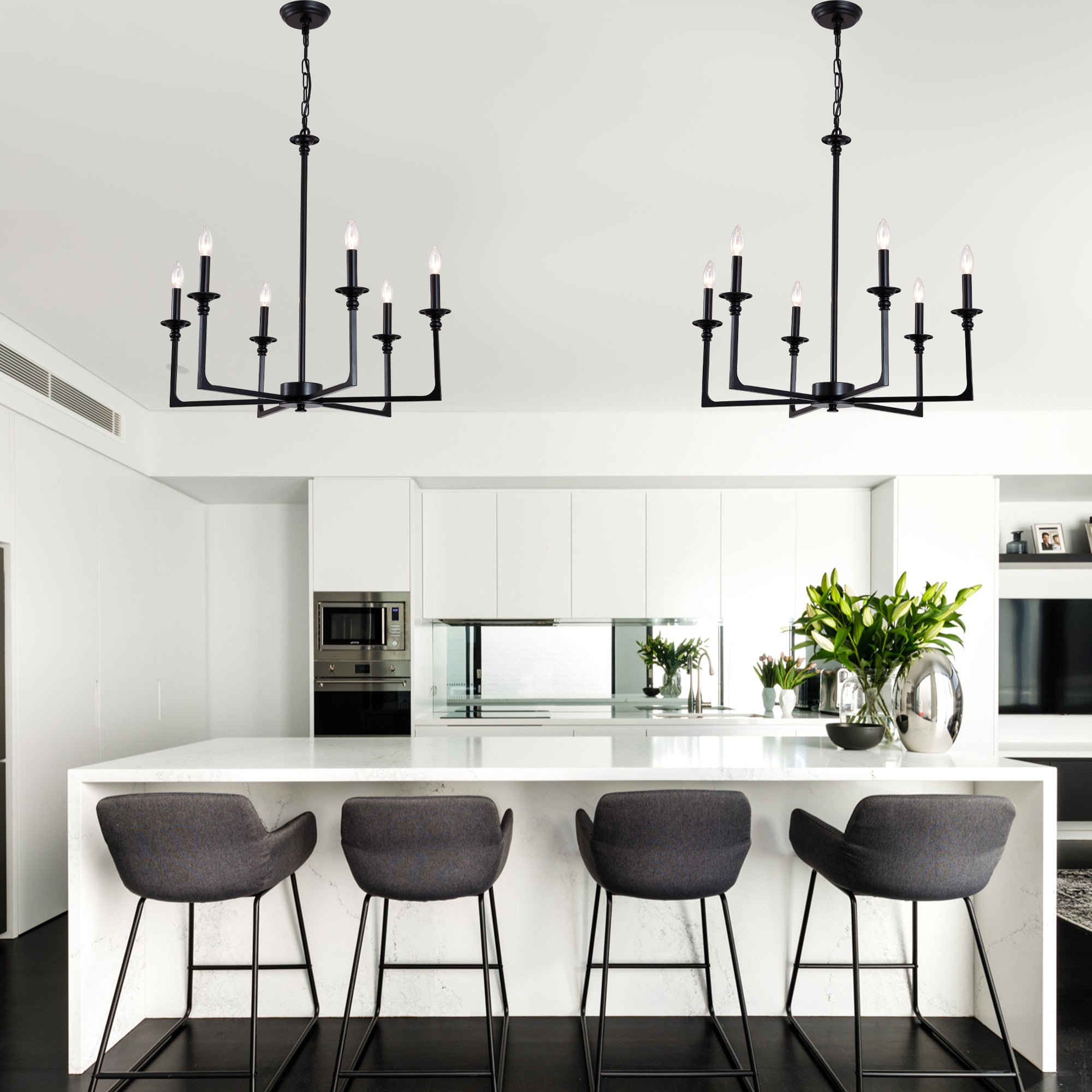 6-Light Black Classic/Traditional Chandelier, Farmhouse Candle Style Chandelier Dining Room Light Fixtures