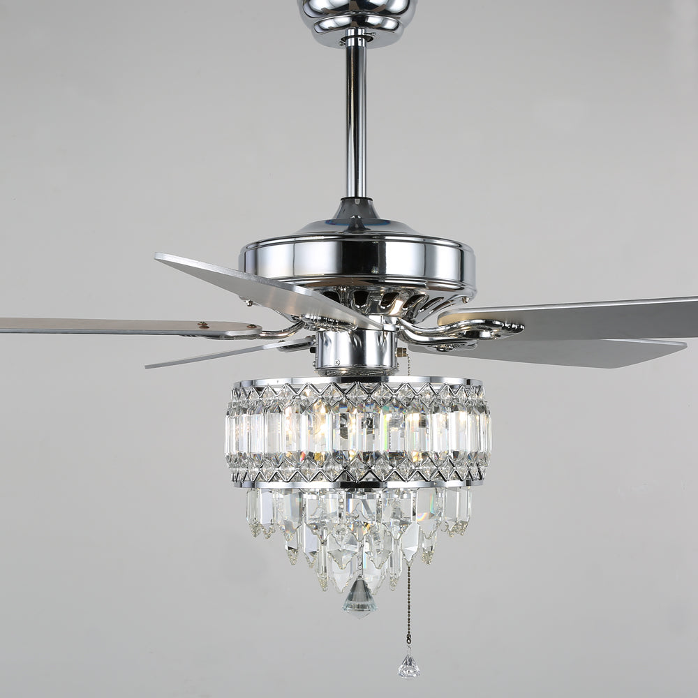 BD2044-52" Popular Large Size Dazzling Luxury Crystal Reversible Wooden Ceiling Fan with Remote and Lights 5 Blades