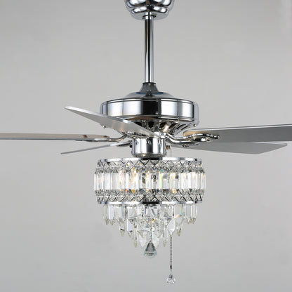 BD2044-52" Popular Large Size Dazzling Luxury Crystal Reversible Wooden Ceiling Fan with Remote and Lights 5 Blades