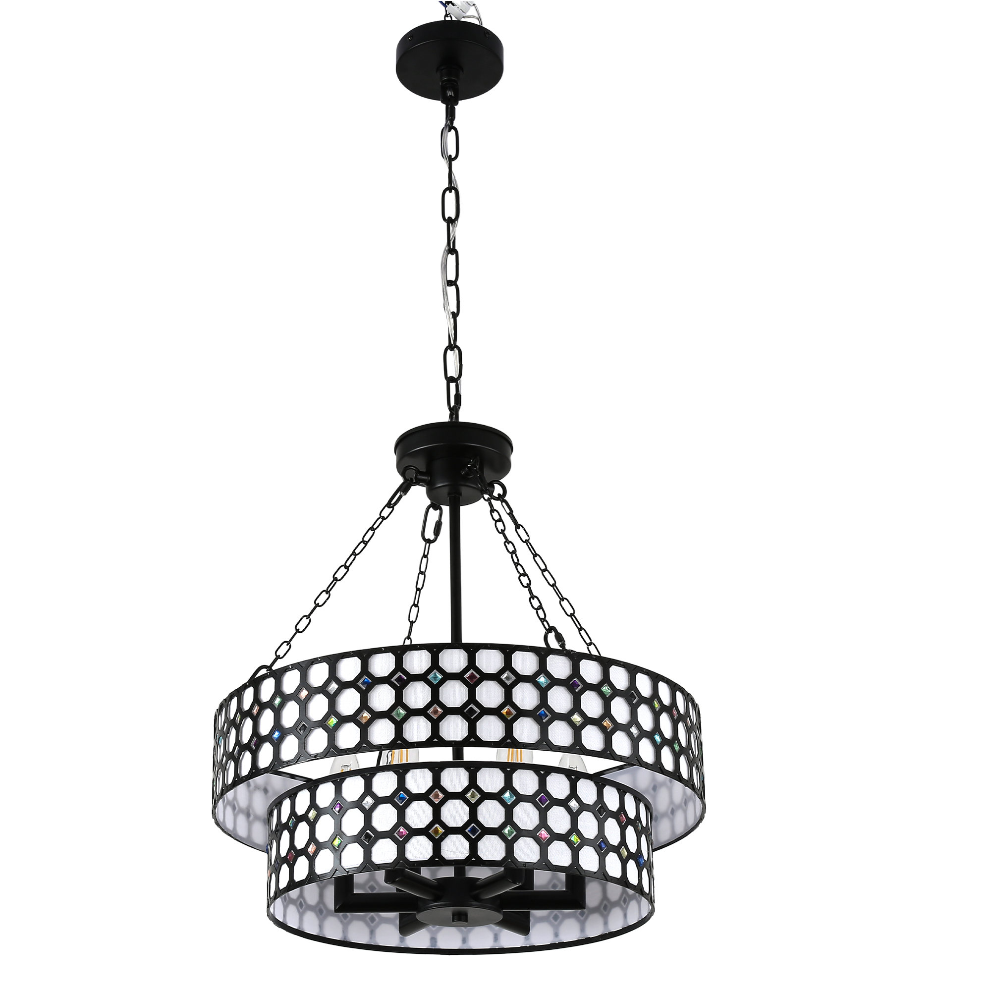 BD4083-BellaDepot 6 Lights Black/White Finish Vintage Chandelier, Home Decor Light Fixture with Adjustable Chain