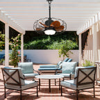 21 Inch Outdoor Caged Ceiling Fan with LED Light and Remote & APP Control, 6-Speed Reversible Modern Waterproof Industrial Ceiling Fan for Patio