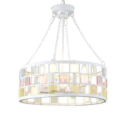 BD4084-W-18" Modern Colorful Accents White Metal Caged Chandelier, Pendant Light, with Adjustable Chain and 6 Lights