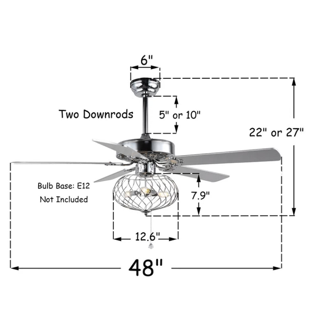 BD2028-42"/48"/52" Large Industrial Caged Reversible Ceiling Fan, with Remote and 3 Lights, 5 Wooden Blades