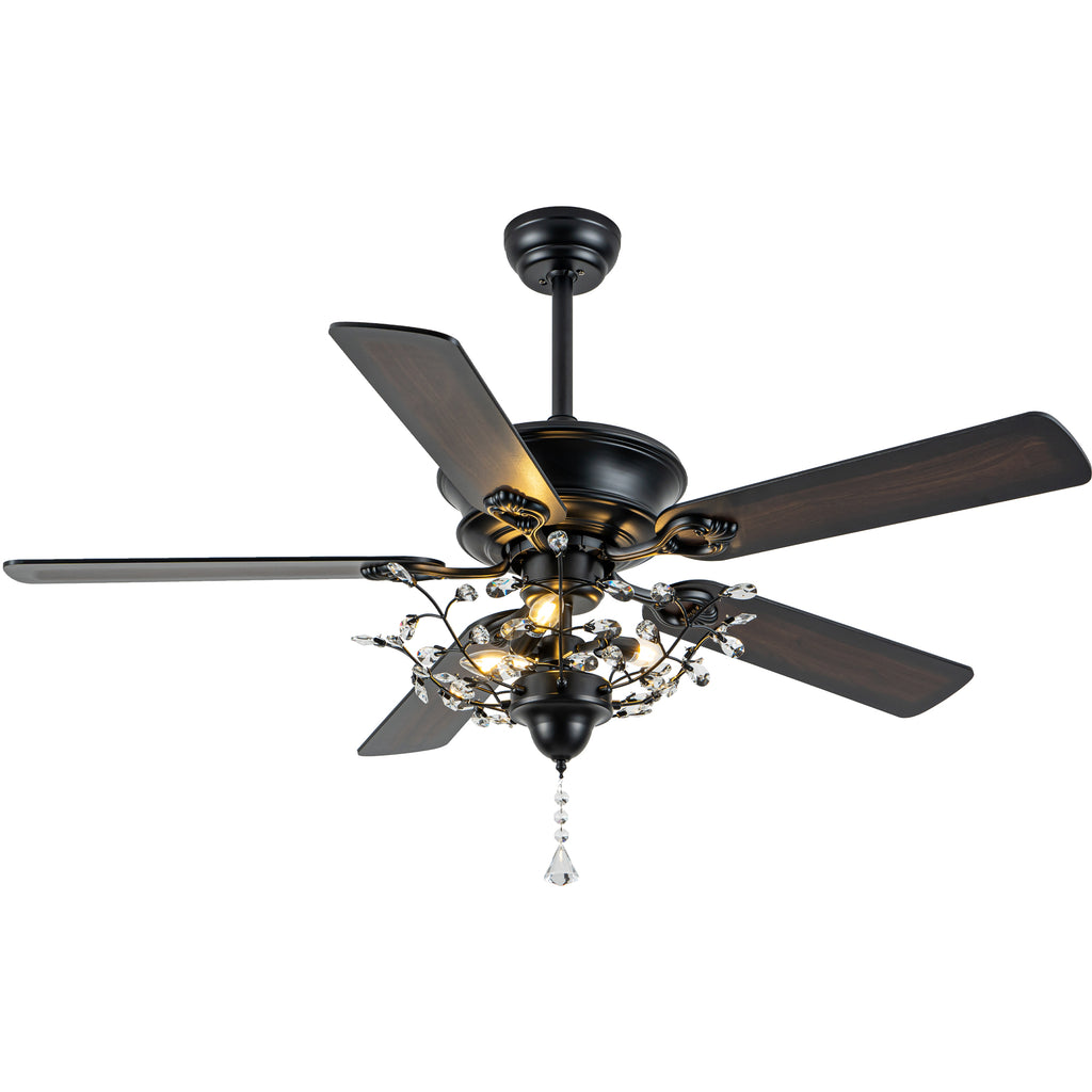 52 Inch Black/Chrome Modern Luxury Cryatal Ceiling Fan with Lights and Remote, 6 Speeds DC Motor Reversible Chandelier Ceiling Fans