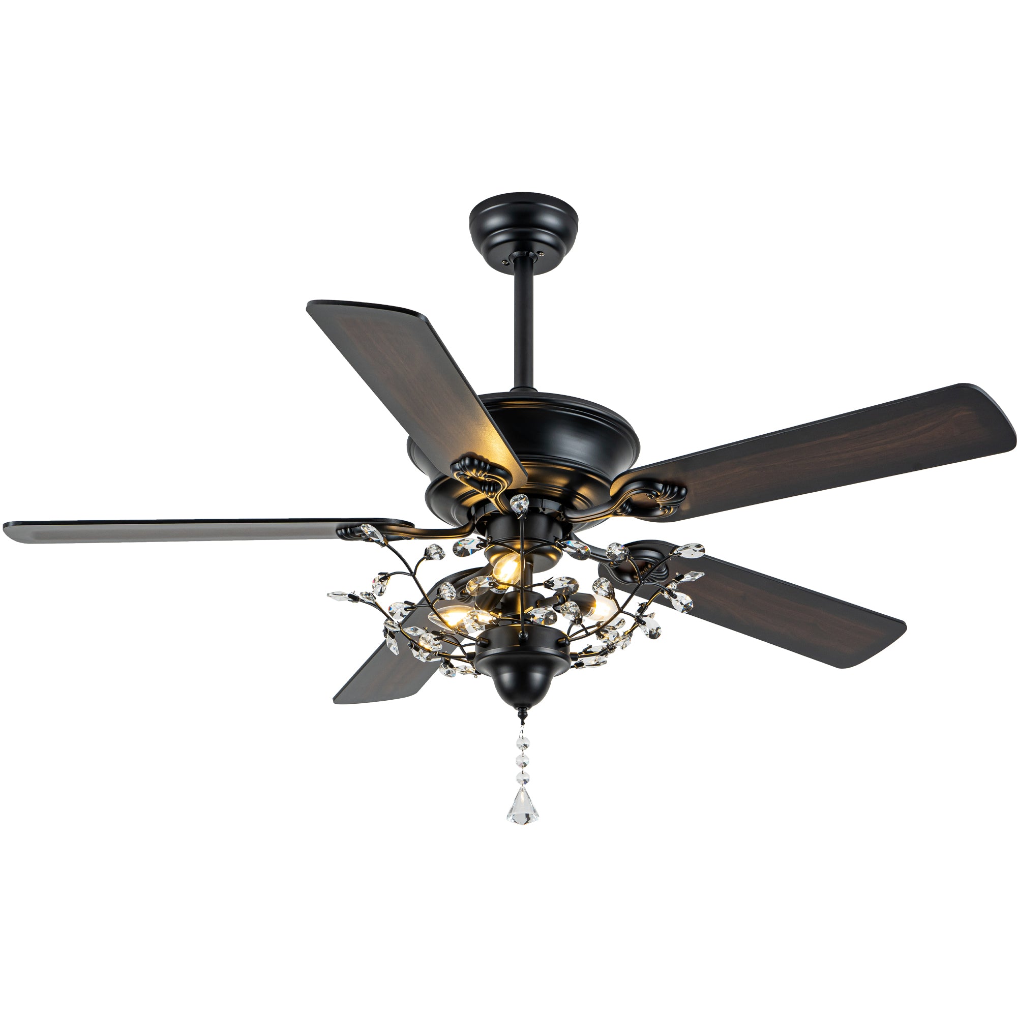 52 Inch Black/Chrome Modern Luxury Cryatal Ceiling Fan with Lights and Remote, 6 Speeds DC Motor Reversible Chandelier Ceiling Fans