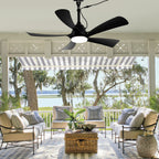 42 Inch Black 5-Blade Modern Smart Outdoor Ceiling Fan with Dimmable LED Lights, 6 Speeds Plug In Waterproof Ceiling Fans for Patios