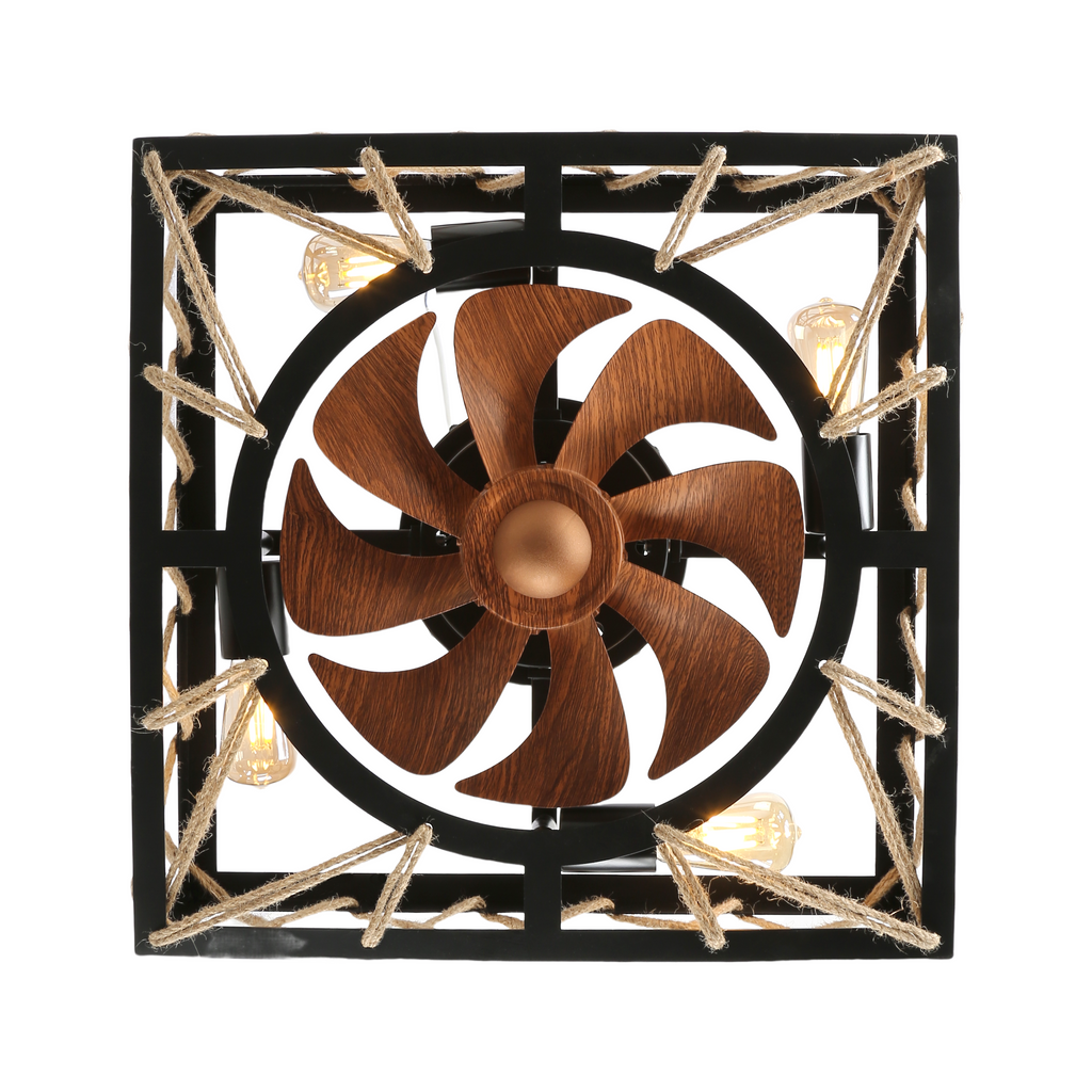 18 Inch Rectangular Industrial Farmhouse Flush Mount Ceiling Fan with Lights and Remote Control, 6 Speeds DC Motor Bladeless Ceiling Fan