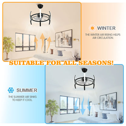 DC2403-24.4" DIY Shape Reversible LED Ceiling Fan with Remote and Light Kit Included