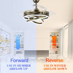 42 Inch Modern Smart Retractable Ceiling Fan with LED Light and Remote, 6 Speeds DC Motor Bladeless Ceiling Fan with DIY Shade