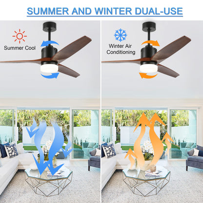 DC5208-52" Popular Large Wooden Reversible Ceiling Fan, with Remote and LED Light Kit, DC Motor, 3 Blades