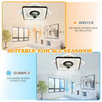 19 Inch Square Modern Smart Low Profile Ceiling Fan with LED Light, 6 Speeds DC Motor Flush Mount Ceiling Fan for Bedroom