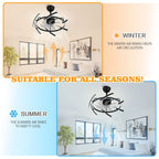 24 Inch Black Modern Smart Ceiling Fan with Dimmable LED Light and Remote, 6 Speeds DC Motor Reversible Bladeless Ceiling Fan with DIY Shape