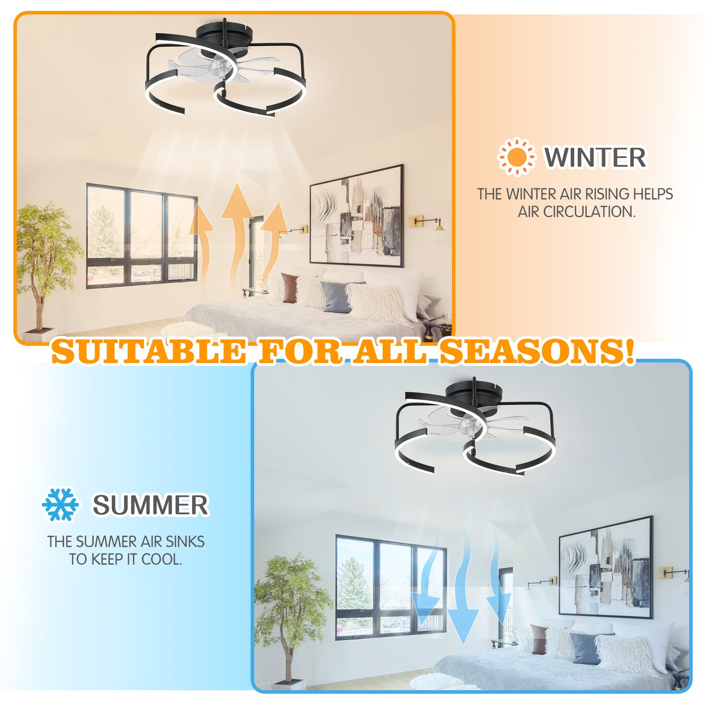 DC2027-20" DIY Shape Modern Flush Mounted Ceiling Fan for Bedroom with Remote and Light Kit Included