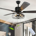 52 Inch Black Industrial Caged Ceiling Fan with Lights and Remote, 3-Speed Reversible Ceiling Fan for Large Room