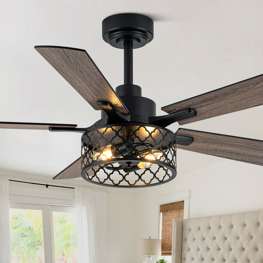 46 Inch Farmhouse Caged Ceiling Fan with Light and Remote, 6-Speed DC Motor Reversible Ceiling Fan, Dual-Finish Blades, Adjustable Height