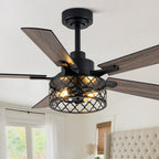 46 Inch Farmhouse Caged Ceiling Fan with Light and Remote, 6-Speed DC Motor Reversible Ceiling Fan, Dual-Finish Blades, Adjustable Height