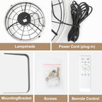 23 Inch Black Modern Wall Mounted Caged Ceiling Fan with Dimmable LED Lights and Remote, 6 Speeds Plug In Bladeless Ceiling Fan