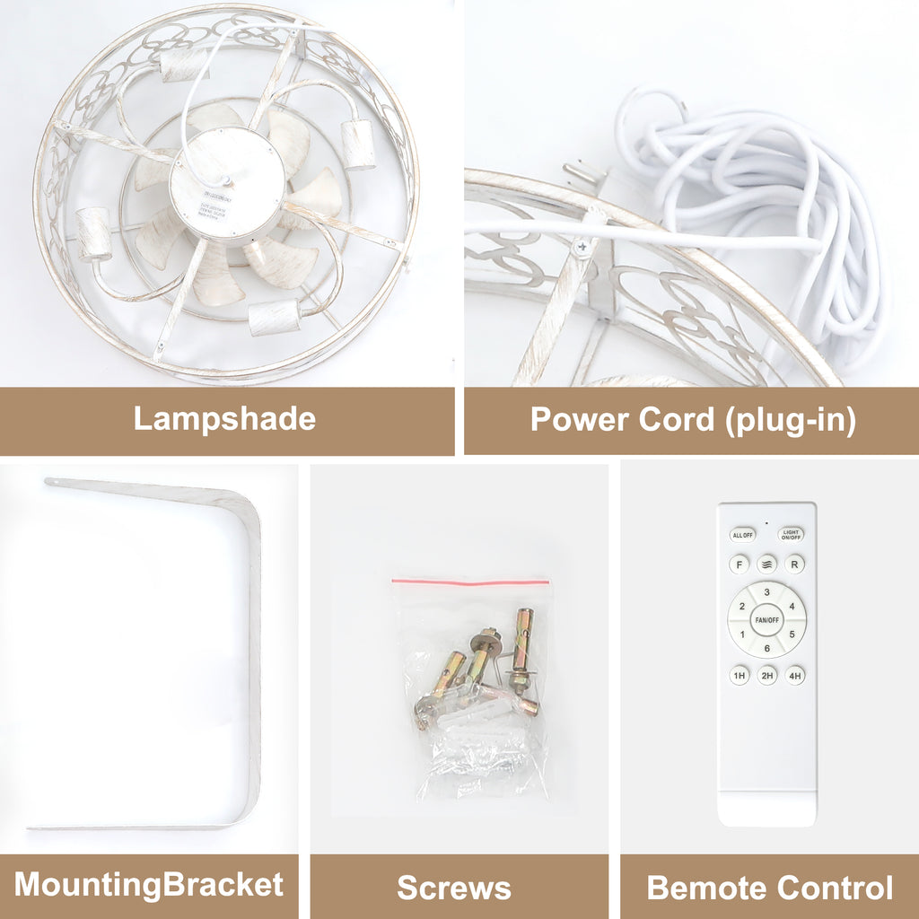 DC2036-BellaDepot 23" Metal Caged Ceiling Fan with Remote Control, Wall Mounted or Ceiling Mounted Fan with Bulb Base