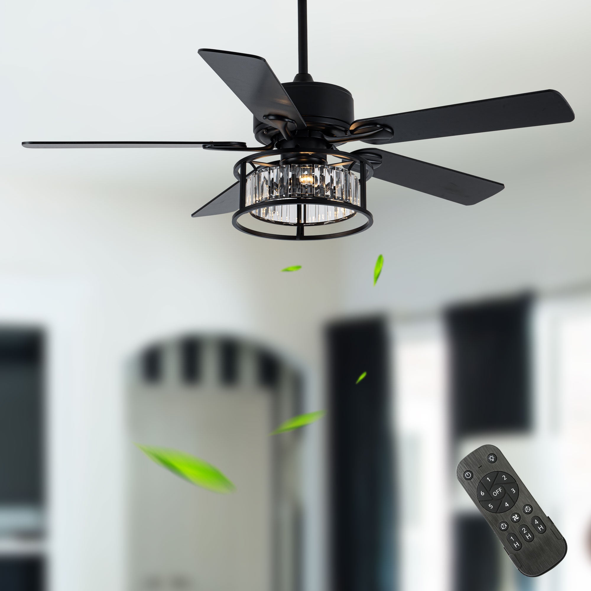 BD2067-BellaDepot 52" Luxury Crystal Caged Reversible Ceiling Fan with Remote and 3 Lights, DC Motor Ceiling Fan