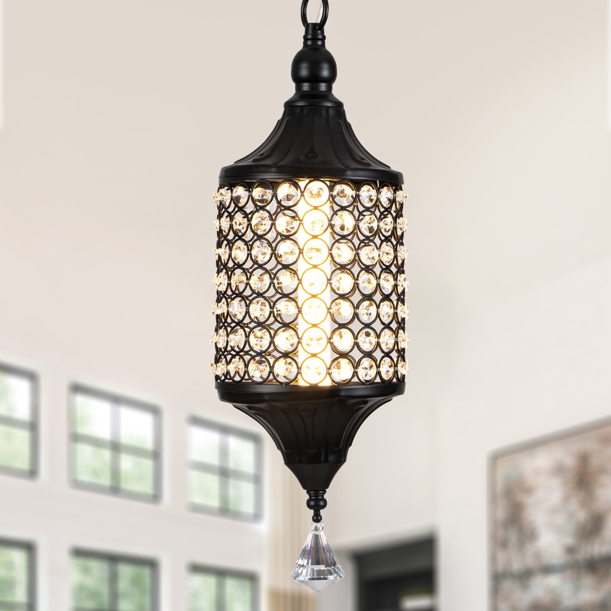 FC4075-BellaDepot LED Glamorous Luxury Crystal Geometric Chandelier, Height Adjustable Pendant Light