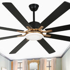 72 Inch Black/Chrome Modern Extra Large Ceiling Fan with LED Light and Remote, 6 Speeds 8-Blade DC Motor Reversible Ceiling Fan for Living Room
