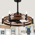 24 Inch Black Farmhouse Wagon Wheel Ceiling Fan with Lights and Remote, 6 Speeds DC Motor Reversible Bladeless Fandelier Ceiling Fan