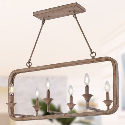 FC4067-Classic Wood Frame Chandelier, with 6 Lights, for Home Decor