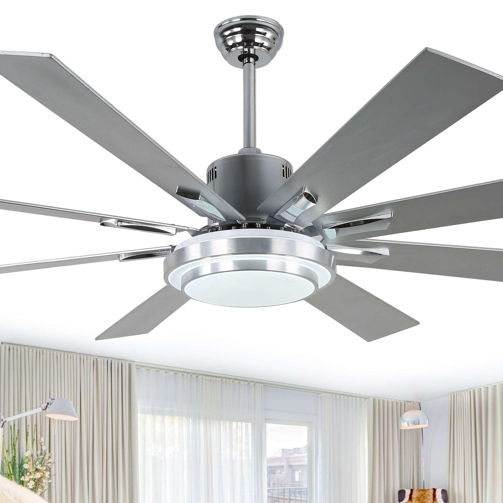 DC7206-BellaDepot 72" Black/Silver/Gold Finish Modern Urban Wood Reversible Ceiling Fan with Remote and LED Light Kit Included, Large Size Ceiling Fan