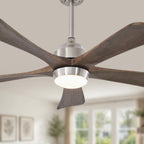42 Inch Modern Farmhouse Stain Nickel Solid Wood Blade Ceiling Fan with Lights & Remote Control, 6 Speed DC Motor Reversible Ceiling Fan