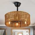 18 Inch Farmhouse Rattan Caged Ceiling Fan with Lights and Remote, 6 Speeds DC Motor Bladeless Fandelier Ceiling Fan for Bedroom