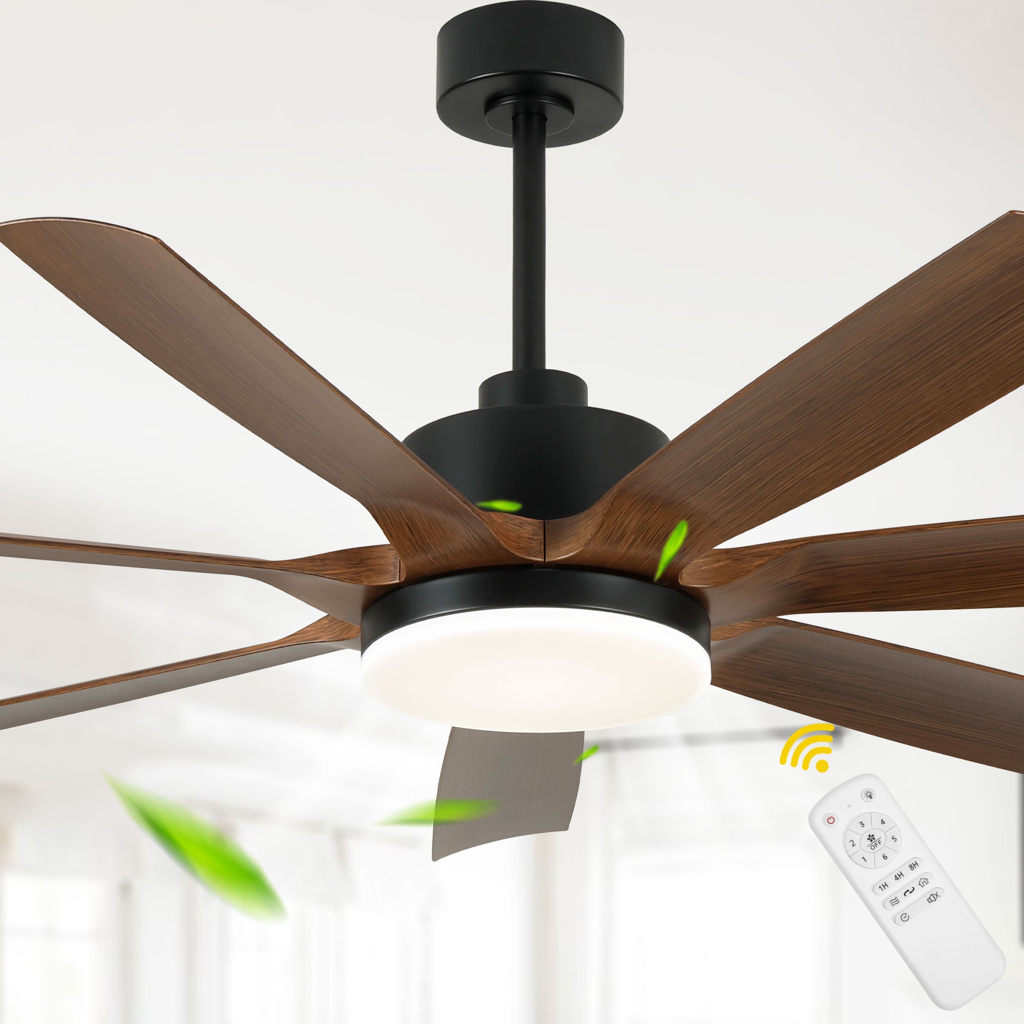 60 Inch 6-Blade Black Farmhouse Large Ceiling Fan with LED Lights and Remote Control, 6 Speeds Reversible Ceiling Fan