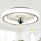 19 Inch White Modern Flush Mount Ceiling Fan with LED Light and Remote, 6 Speeds DC Motor Reeversible Bladeless Low Profile Ceiling Fan
