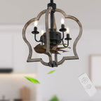 15 Inch Farmhouse Wood Caged Ceiling Fan with Lights and Remote Control, 3-Speed Reversible Bladeless Ceiling Fan for Bedroom