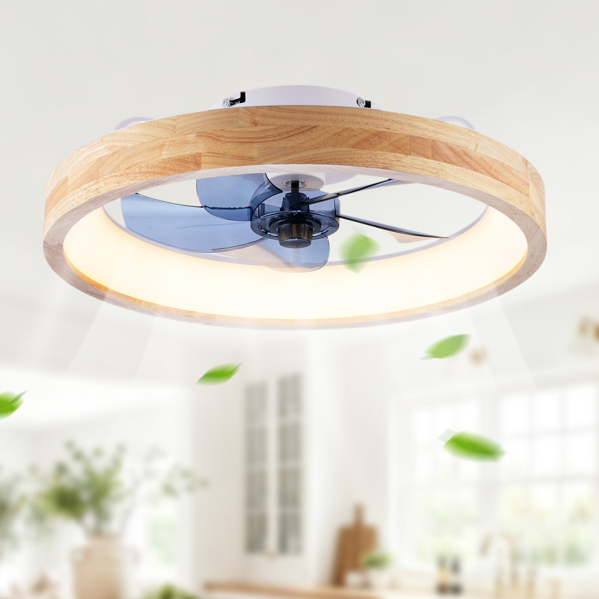 20 Inch Modern Flush Mount Ceiling Fan with LED Light & Remote Control, 6 Speed DC Motor Reversible Ceiling Fan