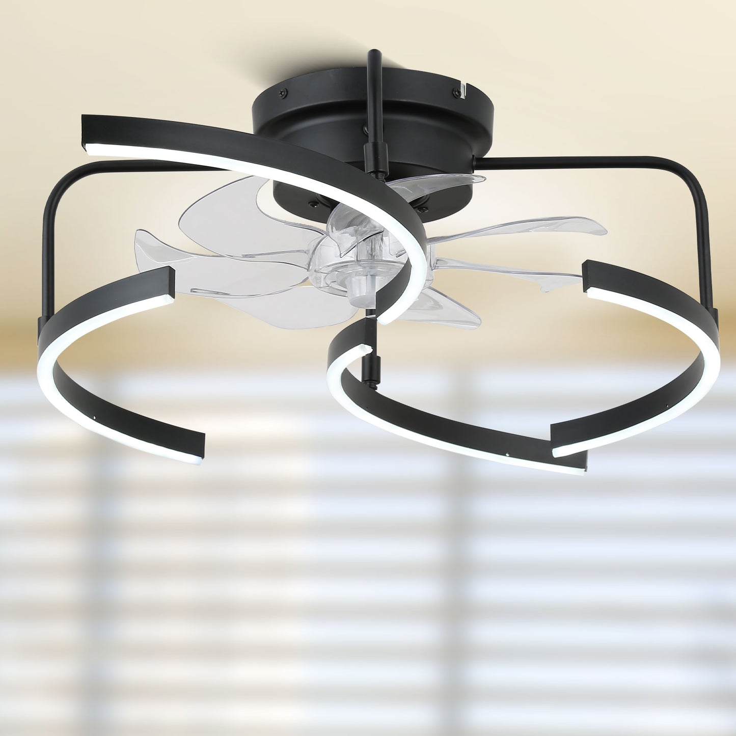 DC2027-20" DIY Shape Modern Flush Mounted Ceiling Fan for Bedroom with Remote and Light Kit Included