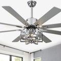 65 Inch Black/Chrome Industrial Caged Ceiling Fan with Lights and Remote, 6 Speeds DC Motor Reversible Ceiling Fan for Large Room