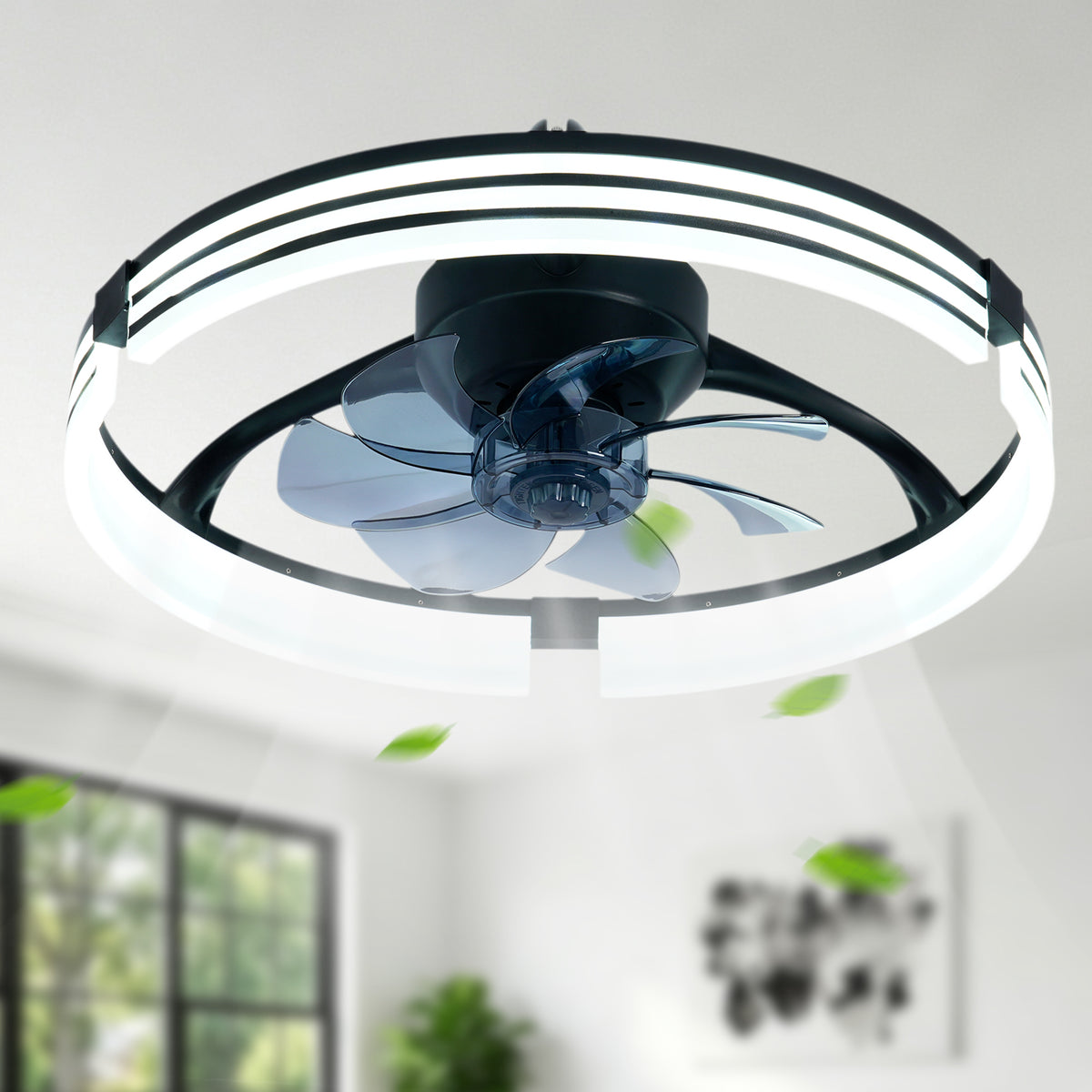 20 Inch Modern Flush Mount Ceiling Fan with LED Light Kit & Remote Control, 6 Speed DC Motor Reversible Ceiling Fan