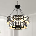 6 Lights Black/White Vintage Chandelier, 18.9" Tiered Drum Chandelier Dining Room Light Fixture with Adjustable Chain