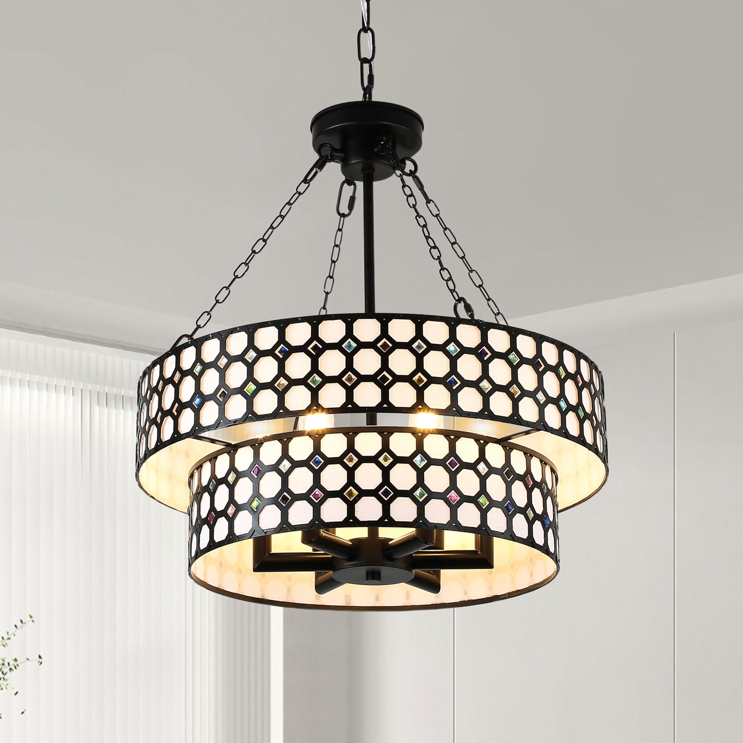 BD4083-Black/White Classic Industrial Chandelier, with Adjustable Chain and Light Kit, Creative Home Decor Light Fixture