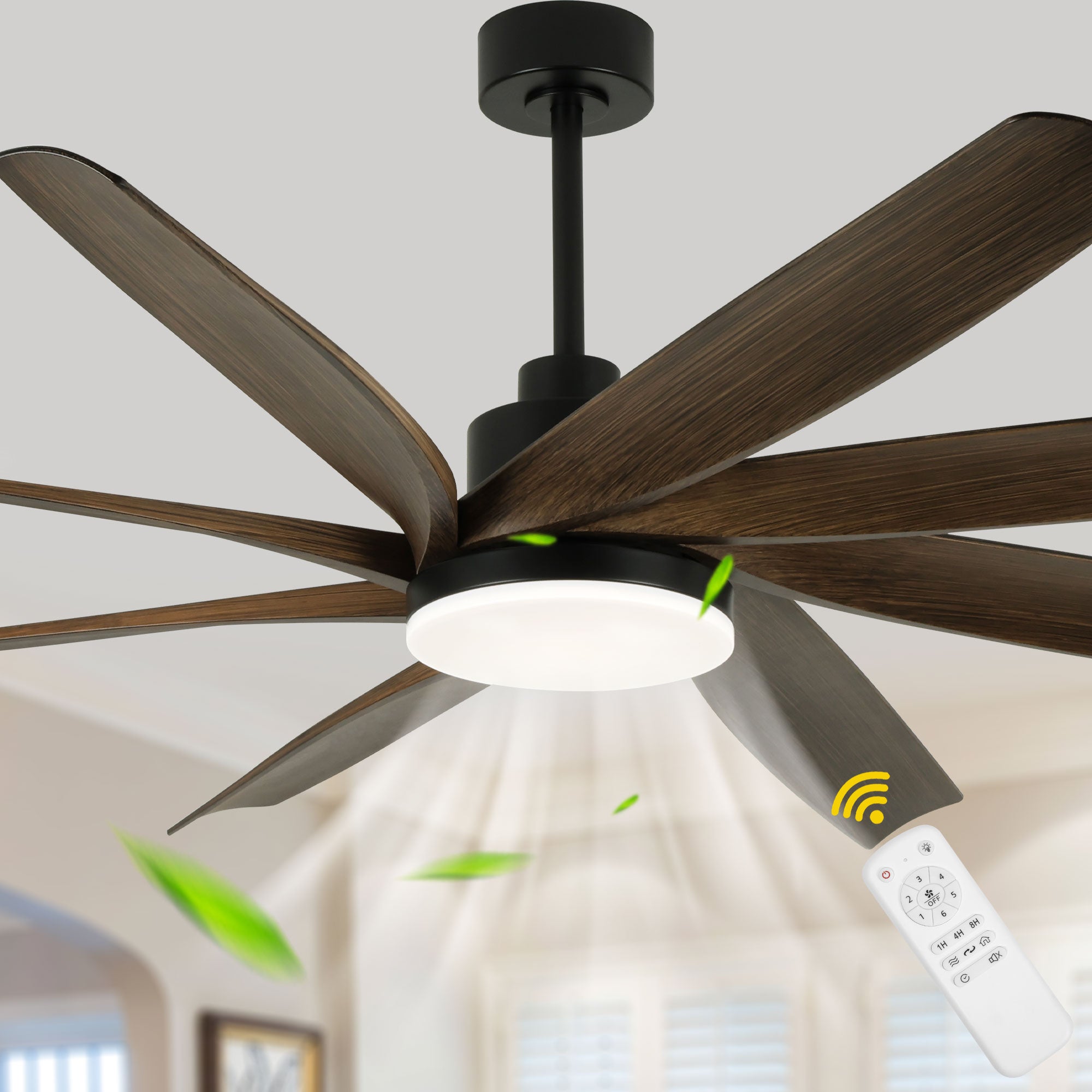 72 Inch Modern Ceiling Fan with LED Light and Remote Control, 6 Speed Reversible DC Motor Large Room Ceiling Fan for Living Room