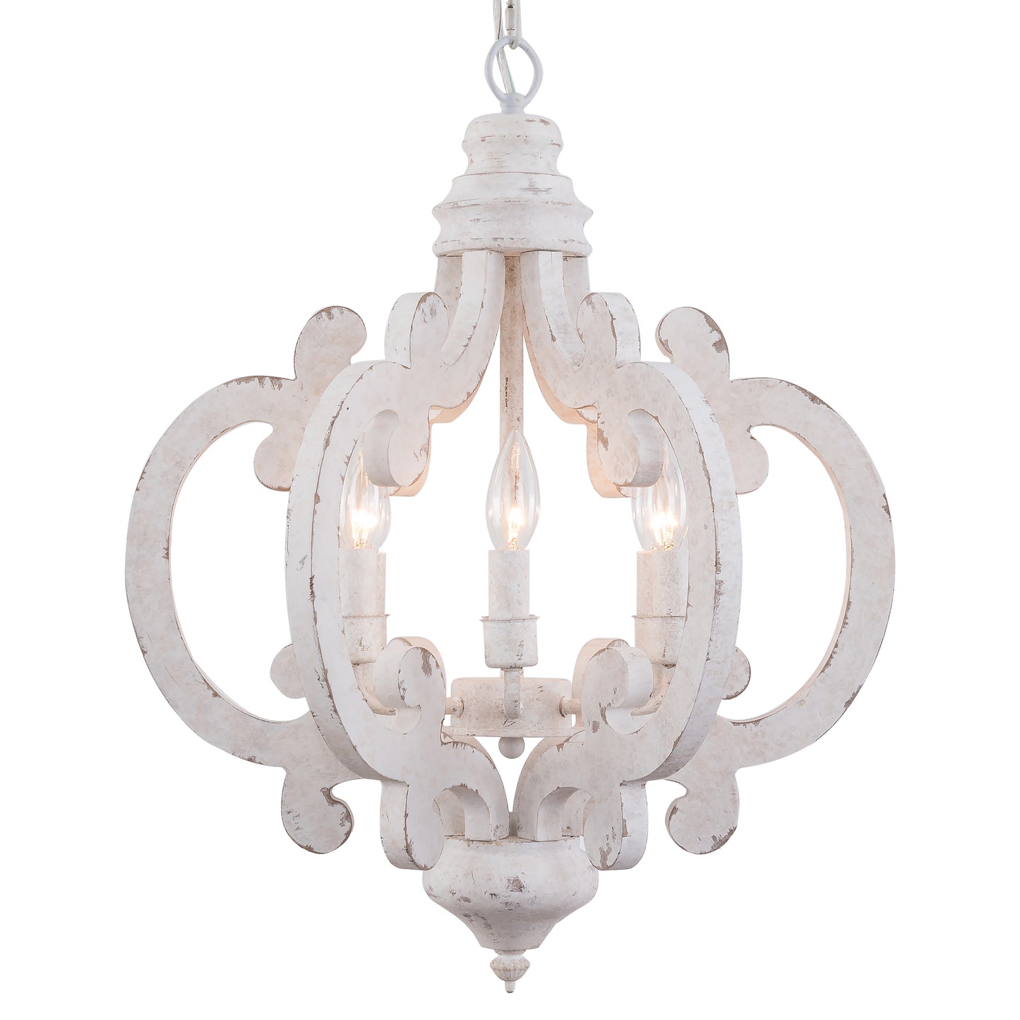 FC4002-Distressed Wood/Distressed White Cottage Farmhouse Vintage Style Distressed Wood Chandelier, 6-Lights, Geometric Pendant Light