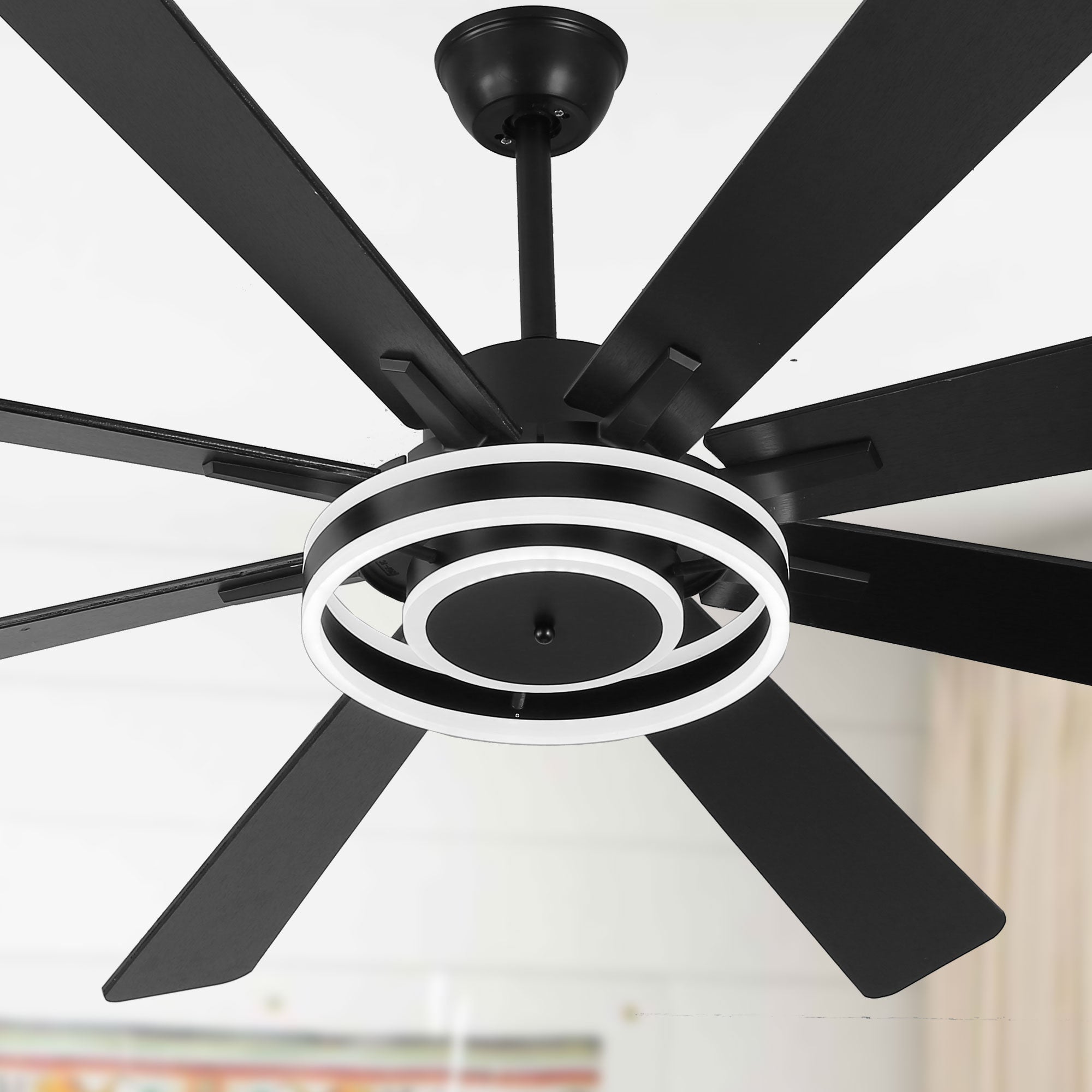 DC7202-BellaDepot 72" 8 Wooden Blades Gold/Black/Silver Finish Modern Urban Reversible Ceiling Fan with Remote and LED Light Kit Included, Large Size Dimmable Ceiling Fan