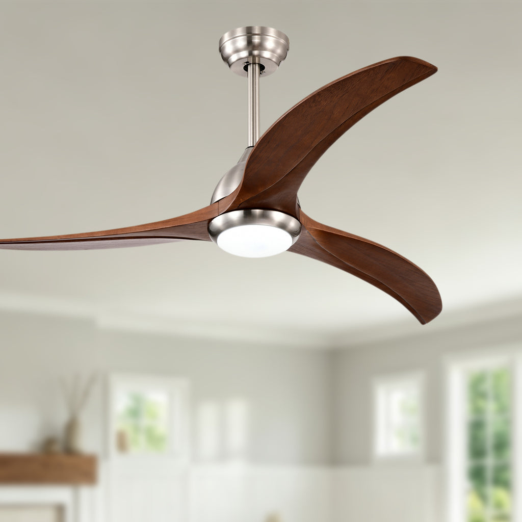 52 Inch Modern Stain Nickel Walnut Wood Ceiling Fan with Lights & Remote Control, 6 Speed DC Motor Reversible Ceiling Fan
