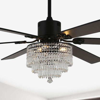 DC6502-B-65" Black Metal Crystal Wooden Reversible Ceiling Fan, with Remote and 3 Lights, DC Motor, 6 Speeds