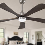 52 Inch Modern Farmhouse Solid Wood 3 Blade Ceiling Fan with Lights & Remote Control, 6 Speed DC Motor Reversible Ceiling Fan