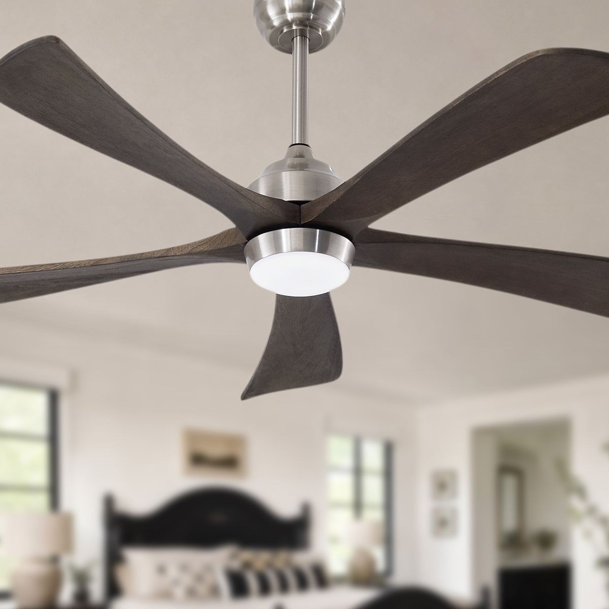 52 Inch Modern Farmhouse Solid Wood 3 Blade Ceiling Fan with Lights & Remote Control, 6 Speed DC Motor Reversible Ceiling Fan