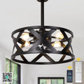 20 Inch Black Industrial Ceiling Fan with Light and Remote, 6-Speed DC Motor Bladeless Ceiling Flush Mount & Downrod Options