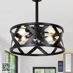 20 Inch Black Industrial Ceiling Fan with Light and Remote, 6-Speed DC Motor Bladeless Ceiling Flush Mount & Downrod Options