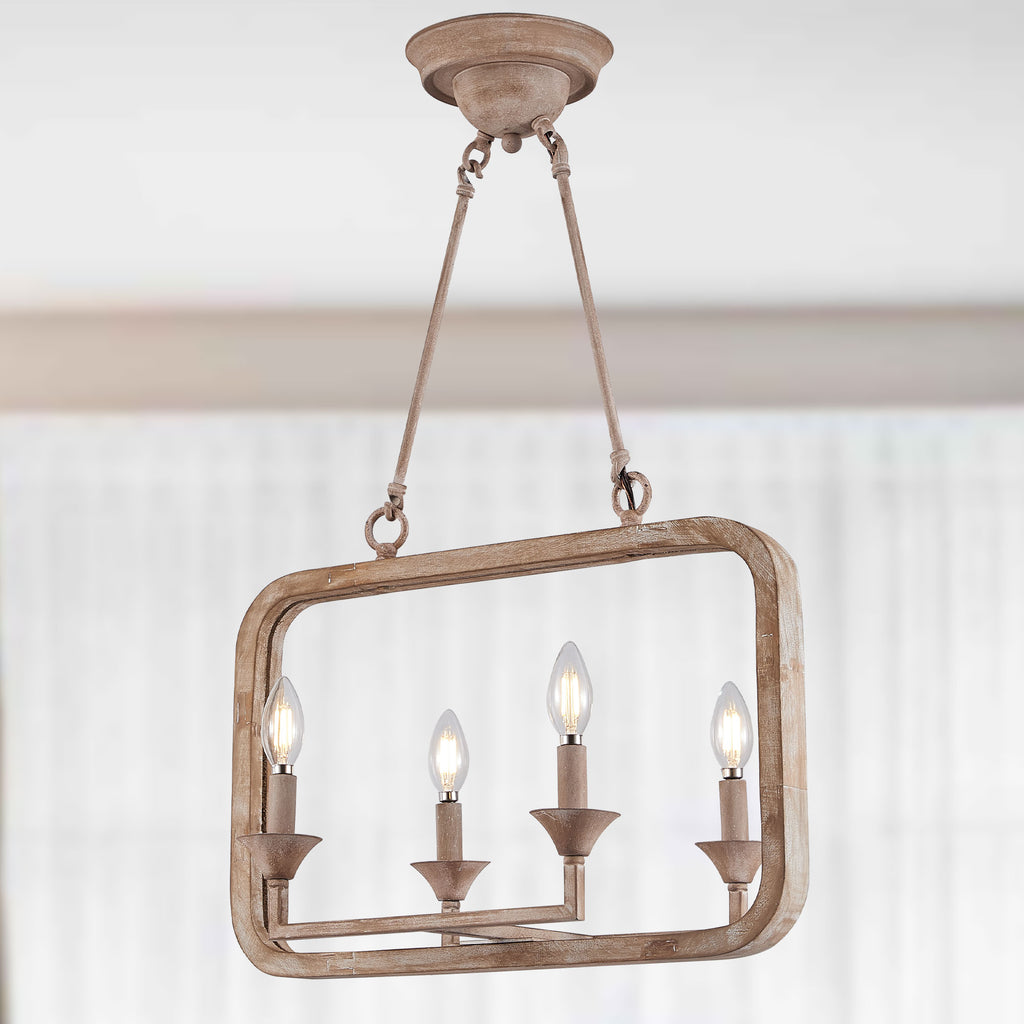 4 - Lights Rustic Distressed Wood Chandelier, 21" Vintage Farmhouse Chandeliers for Dining Room Kitchen Island Lighting